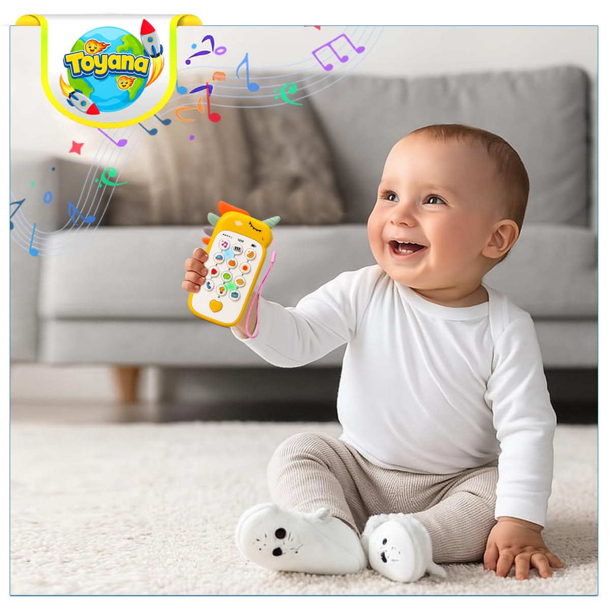 Toyana Baby Phone Toy, Interactive Early Learning with Silicone Buttons Light & Sound, Safe Non-Toxic Mobile Phone - Image 2