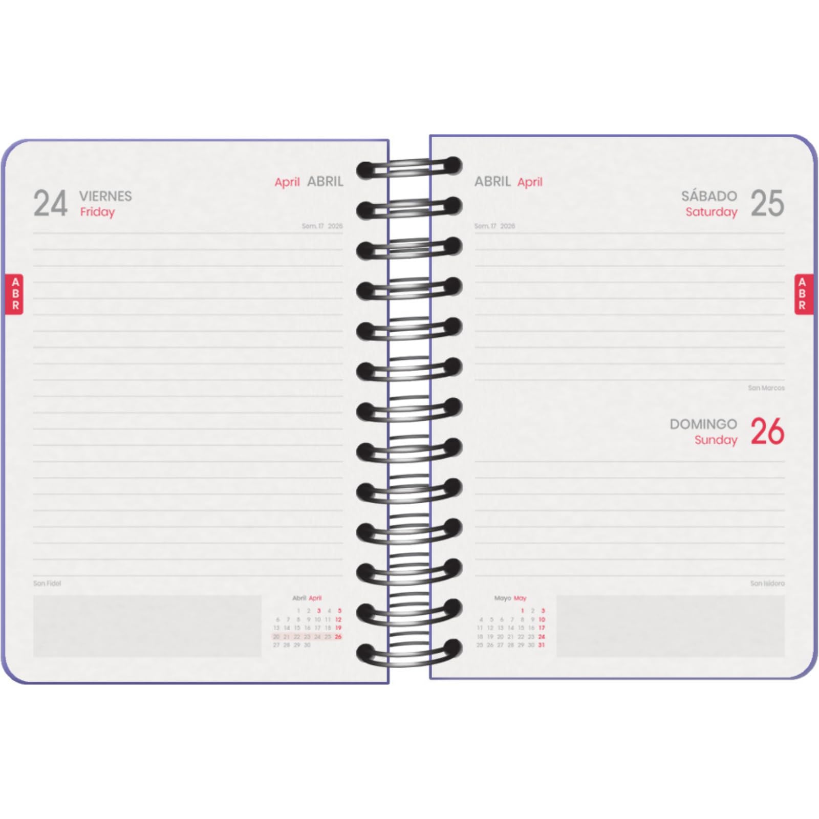 Dohe, School Planner 2025 2026, Day per Page, A6 Size (12x17 cm), Spanish and English, Double Spiral Binding and Elastic Band - Image 2