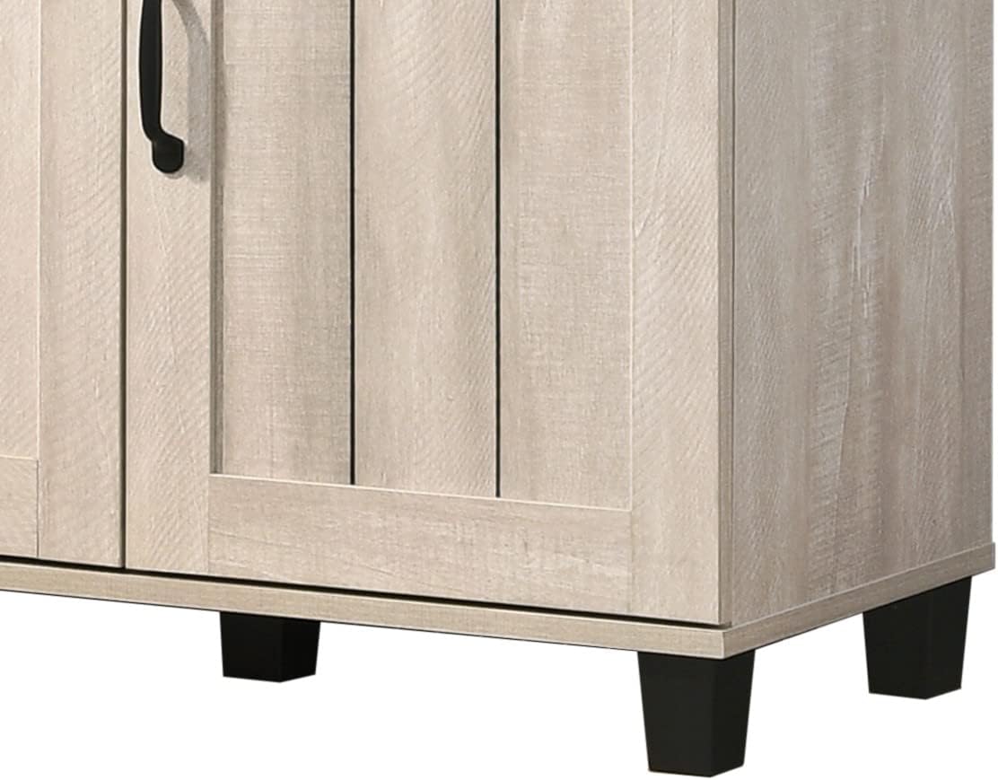 45" Dusty Gray Oak Finish 3-Door Shoe Cabinet, 6 Adjustable Shelves, Particle Board Entryway Storage with Metal Handles, Tip-Over Restraint, 2.75" Legs, Mudroom Hallway
