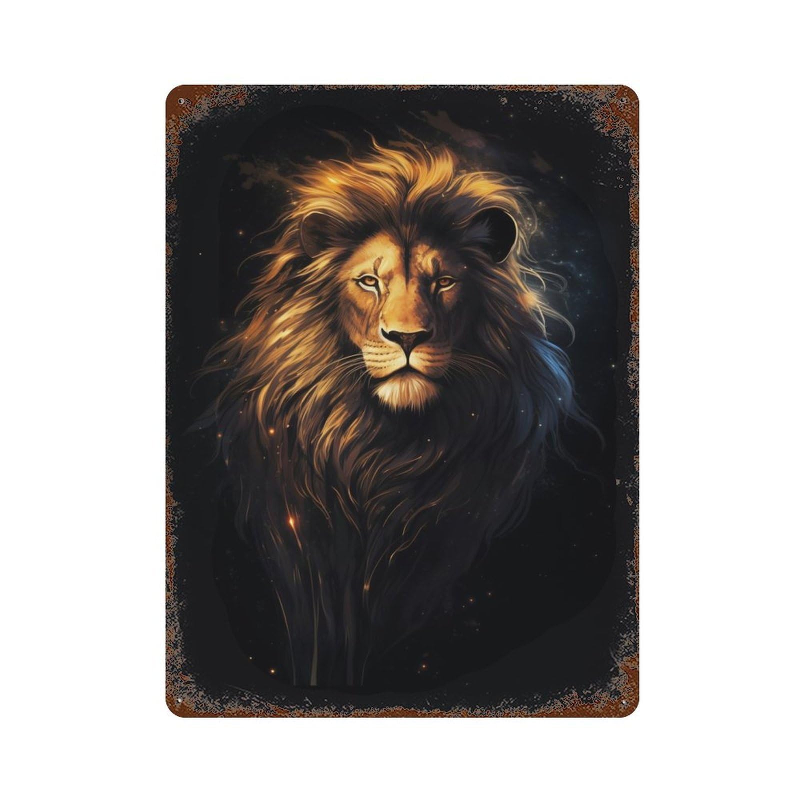 Rust Effect Majestic Lion Portrait Rusty Metal Tin Sign 15.7"x11.8", Rustic Home Decor for Living Room, Hallway And Home Decor