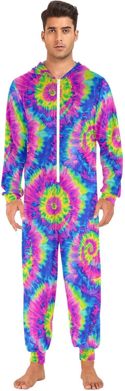 ZZKKO Abstract Colorful Art Adult Onesie Pajamas for Women Men Cozy One Piece Pajamas Costume Zip-Up Hooded S-XL