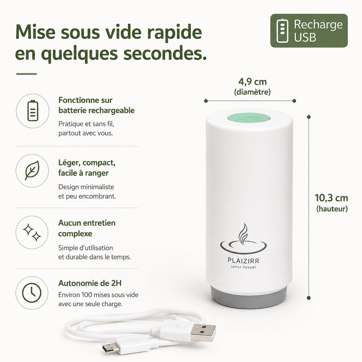 Kit sous vide alimentaire avec pompe rechargeable sans fil | 4 boîtes hermétiques en verre, Sans BPA, 240ml, 450ml, 800ml, 810ml, Idéal meal prep