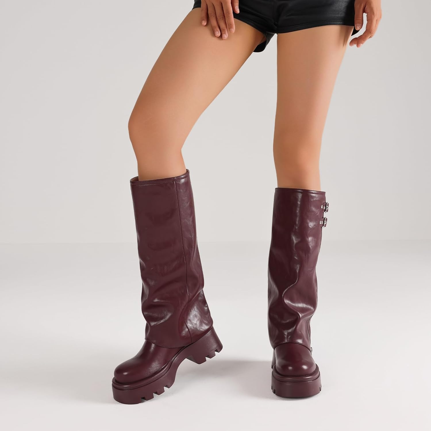 Lyrisiphy Knee High Boots for Women Foldover Wide Calf Pull on Cute Chunky Platform Riding Boots Fashion Long Tall Fall y2k Trendy Boots for Festival Concert Punk Rave - Image 2