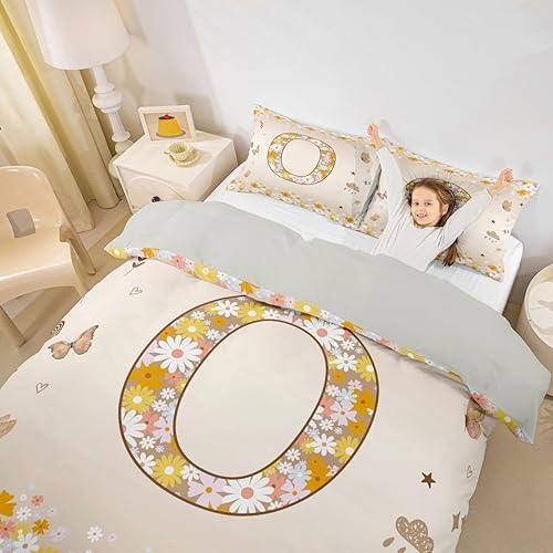 Miniatura 30 de Erosebridal Groovy - Juego de funda de edredón de flores vintage de los años 70 y 80, diseño floral personalizado, con inicial G, juego de cama