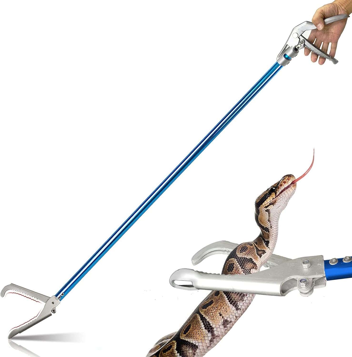 IC ICLOVER 52 Inch Aluminum Alloy Snake Tongs, Professional Standard All-in-One Reptile Grabber Rattle Snake Catcher Wide Jaw Handling Tool with Lock and Grip Handle