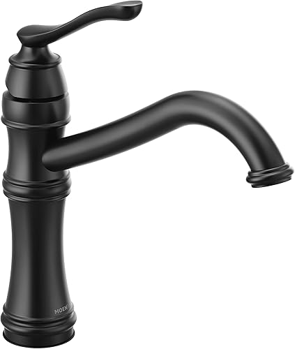 Miniatura 2 de Moen 7240BL Belfield - Grifo de cocina tradicional de arco alto con una manija con placa opcional incluida, negro mate
