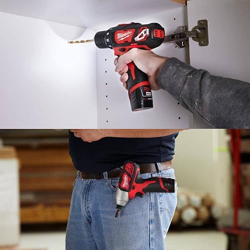 Miniatura 9 de Milwaukee 2498-25 M12 12V Kit combinado de 5 herramientas inalámbricas: 2407-20 3/8 in.Taladro/controlador + 2462-20 1/4 pulgadas destornillador de