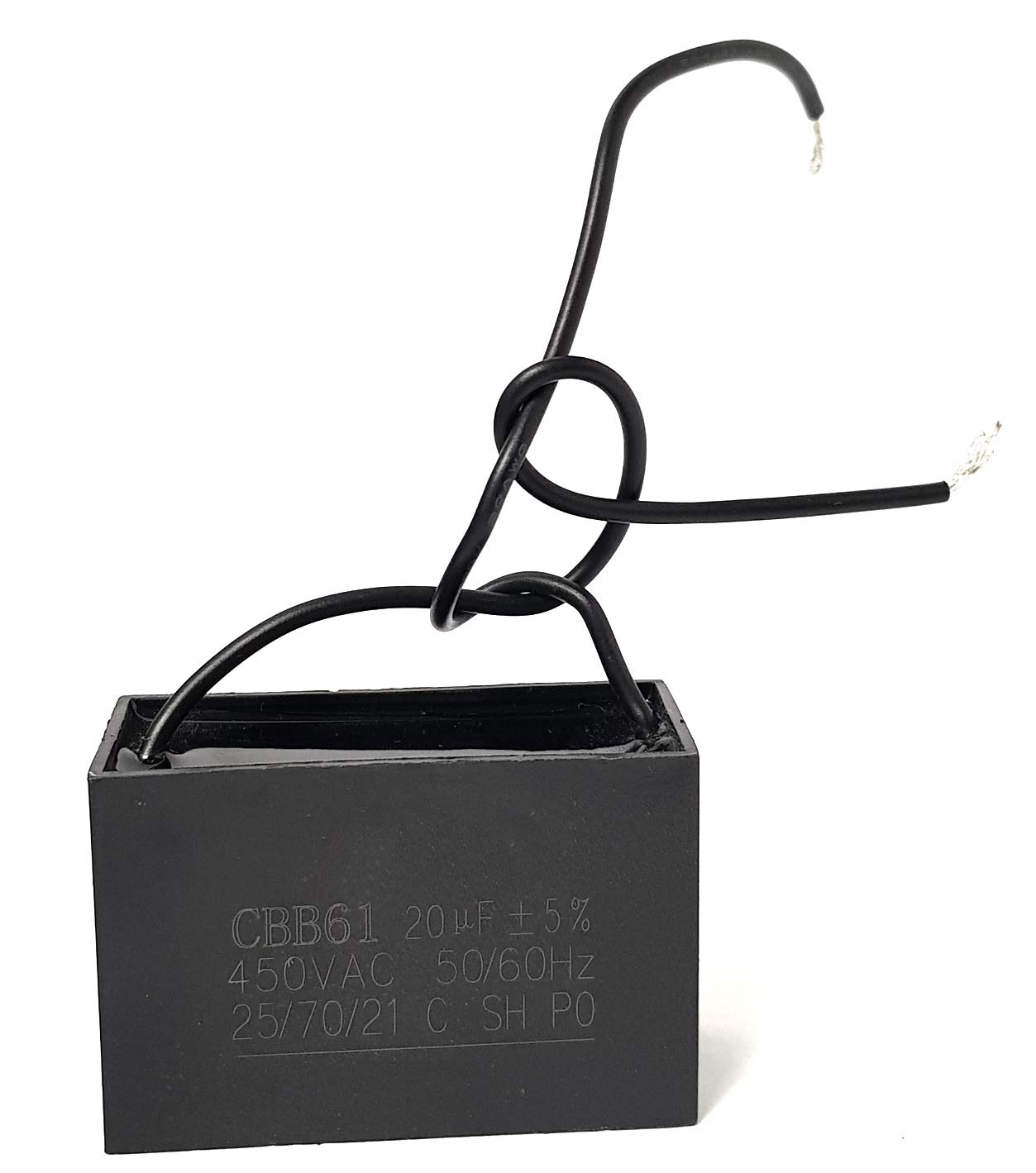 Royal Apex Wired Rectangle Shaped Fan Capacitor 450 VAC | Black (WIRED 20MFD (20µF))
