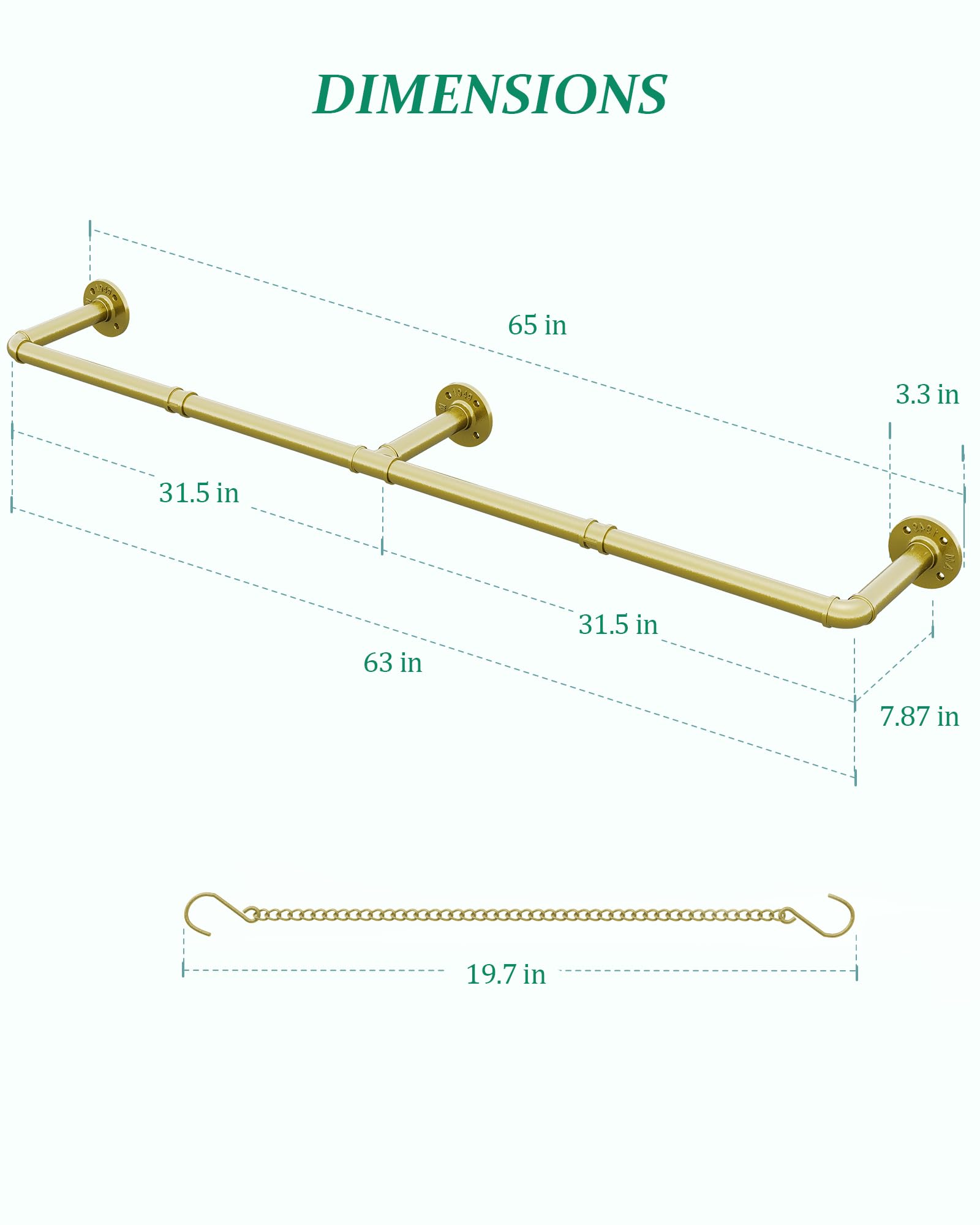 SOFITORG Appendiabiti per piante da interno, fioriere sospese per piante da interno con 6 catene sospese, asta per piante da parete per soffitto di finestre, 165 cm, metallo/oro..