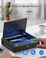 Vista 4 de Gun Safe, Biometric Gun Safes for Pistols with LCD Display of Temperature Humidity, Fingerprint Quick Access Pistol Safe Solid Handgun Safe