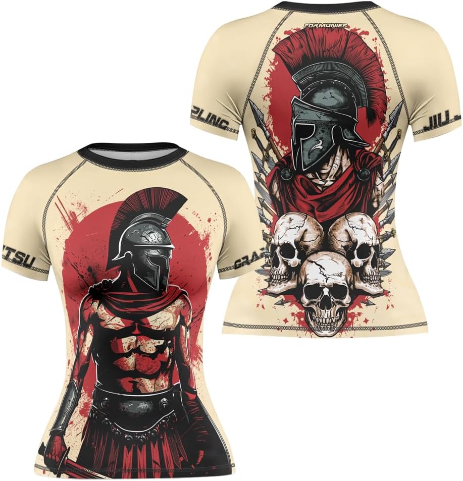 FORMONIES Spartan Short Sleeve Fightwear Rash Guard – Women’s Compression Fit for BJJ Jiu Jitsu MMA Grappling
