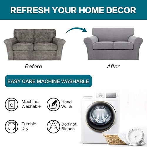 Miniatura 7 de Fundas de sofá de 3 piezas para sofá de 2 cojines funda de sofá suave para perros fundas de sofá lavables con 2 fundas de cojín individuales cuenta