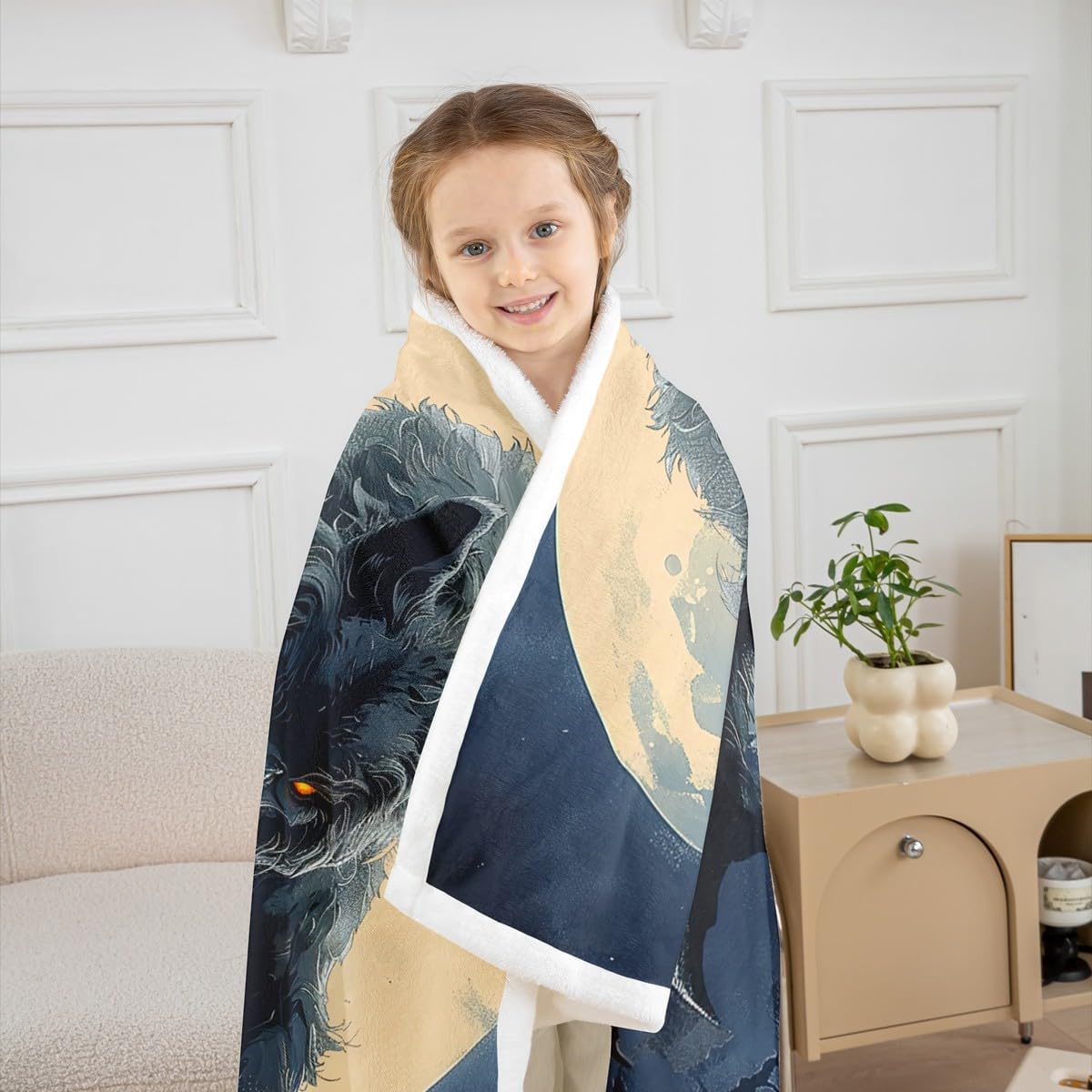 Howling Wolf Throw Blanket,Gothic Castle Blankets Kids Boys Teens Men Room Decor,Western Moon Night Werewolf Theme Fleece Blanket Horror Wild Animals Sherpa Blanket,for Chair/Sofa,50"×60" - Image 6