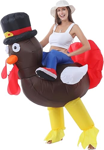 NBSAIRMO Inflatable Turkey Costume for Adult, Riding Turkey Suit for Men, Funny Blow up Turkey for Halloween Costumes