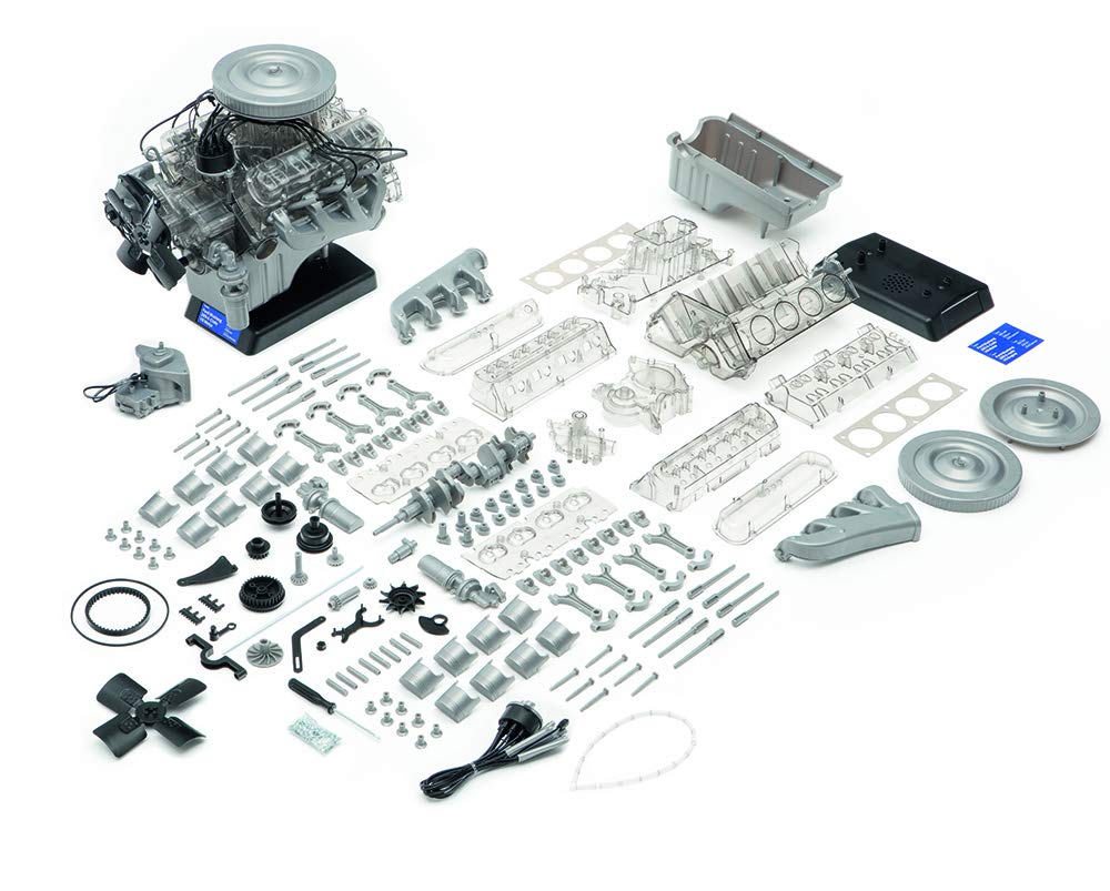 Franzis FMV019 Ford Mustang V8-Motor | 200-Teile Bausatz - transparentes, voll funktionsfähiges Motormodell und reich bebildertes Handbuch | Basteln für Auto Fans | Ab 14 Jahren