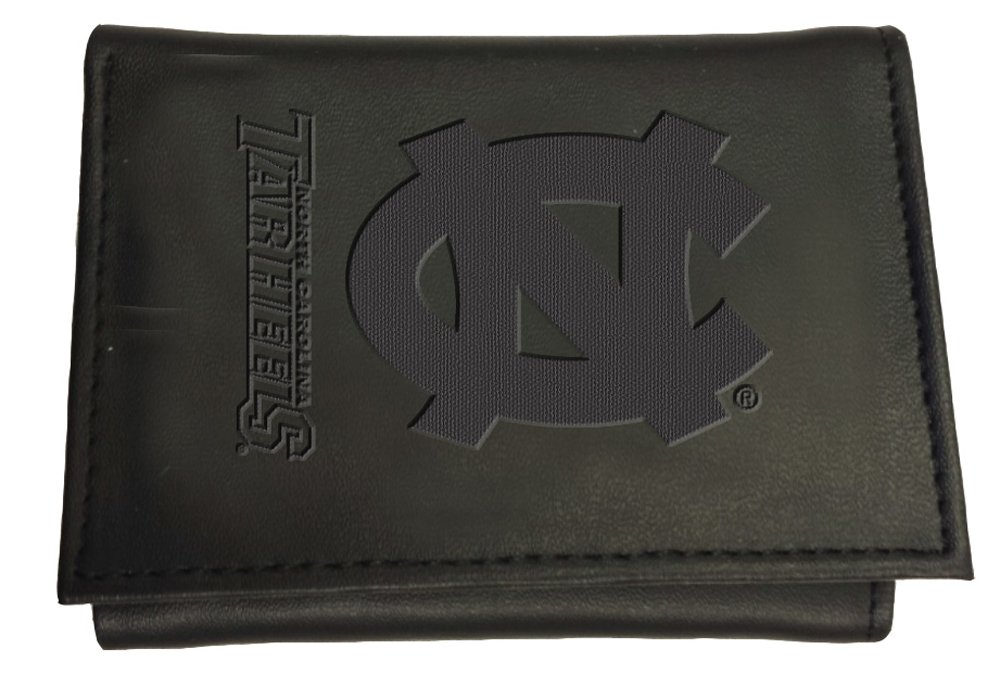 Team Sports America NCAA North Carolina Tarheels Black Wallet | Tri-Fold | Officially Licensed Stamped Logo | Made of Leather | Money and Card Organizer | Gift Box Included
