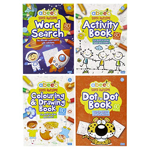 abeec Aktivitätsbücher für Kinder – 4 Bücher im A4-Format mit Wortsuche, Aktivitätenbuch, Dot zu Dot und Malbücher für…