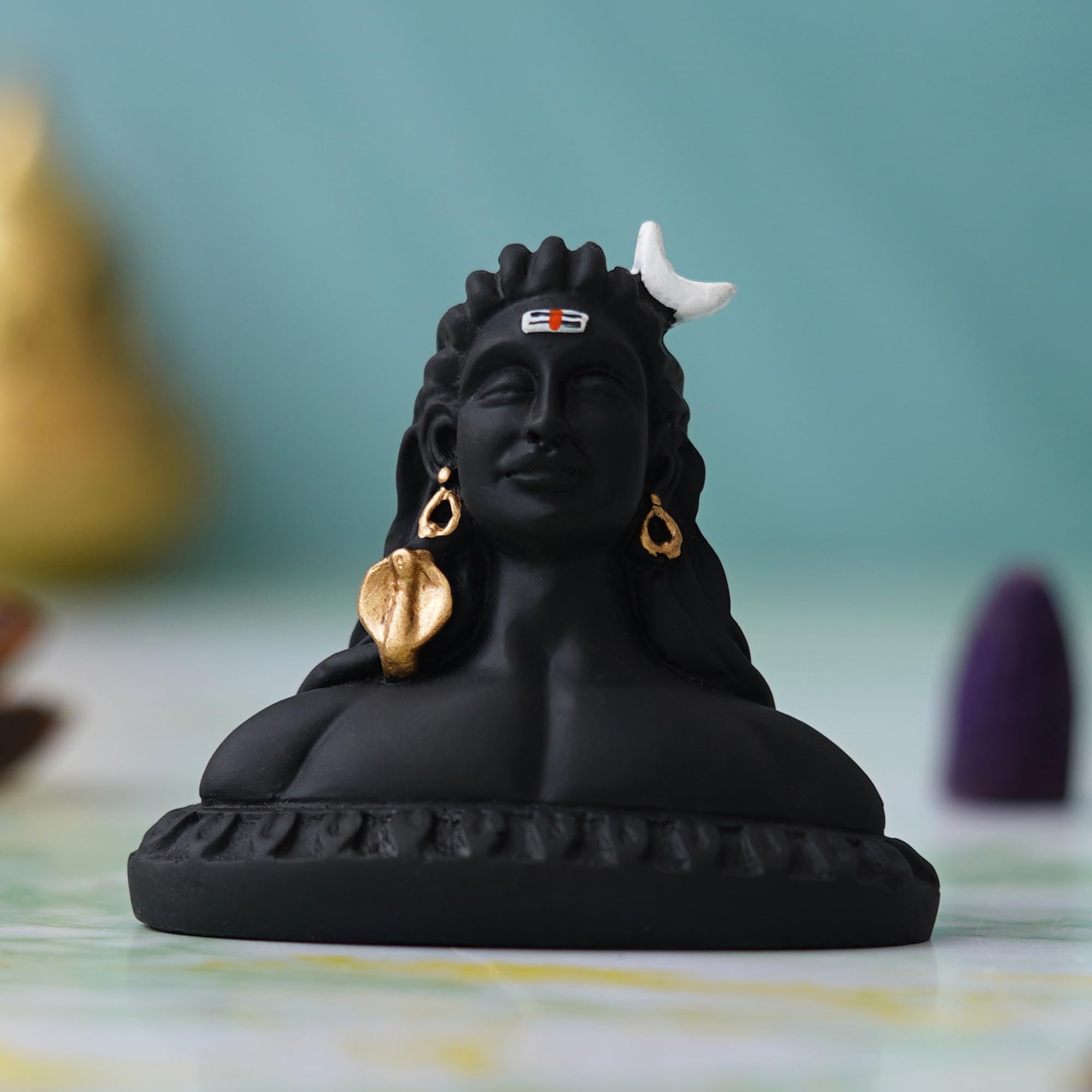 eCraftIndia Handcrafted Polyresin Black Adiyogi Lord Shiva Statue Murti for Car Dashboard Home, Pooja Room, Office Decor