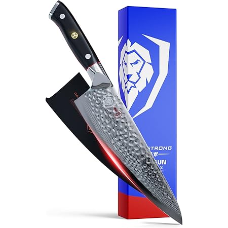 DALSTRONG Chef Knife - 8 inch Blade - Shogun Series ELITE - Damascus - Japanese AUS-10V Super Steel - G10 Black Handle - Razor Sharp Kitchen Knife - Professional Full Tang Knives Chef's Knife - Sheath
