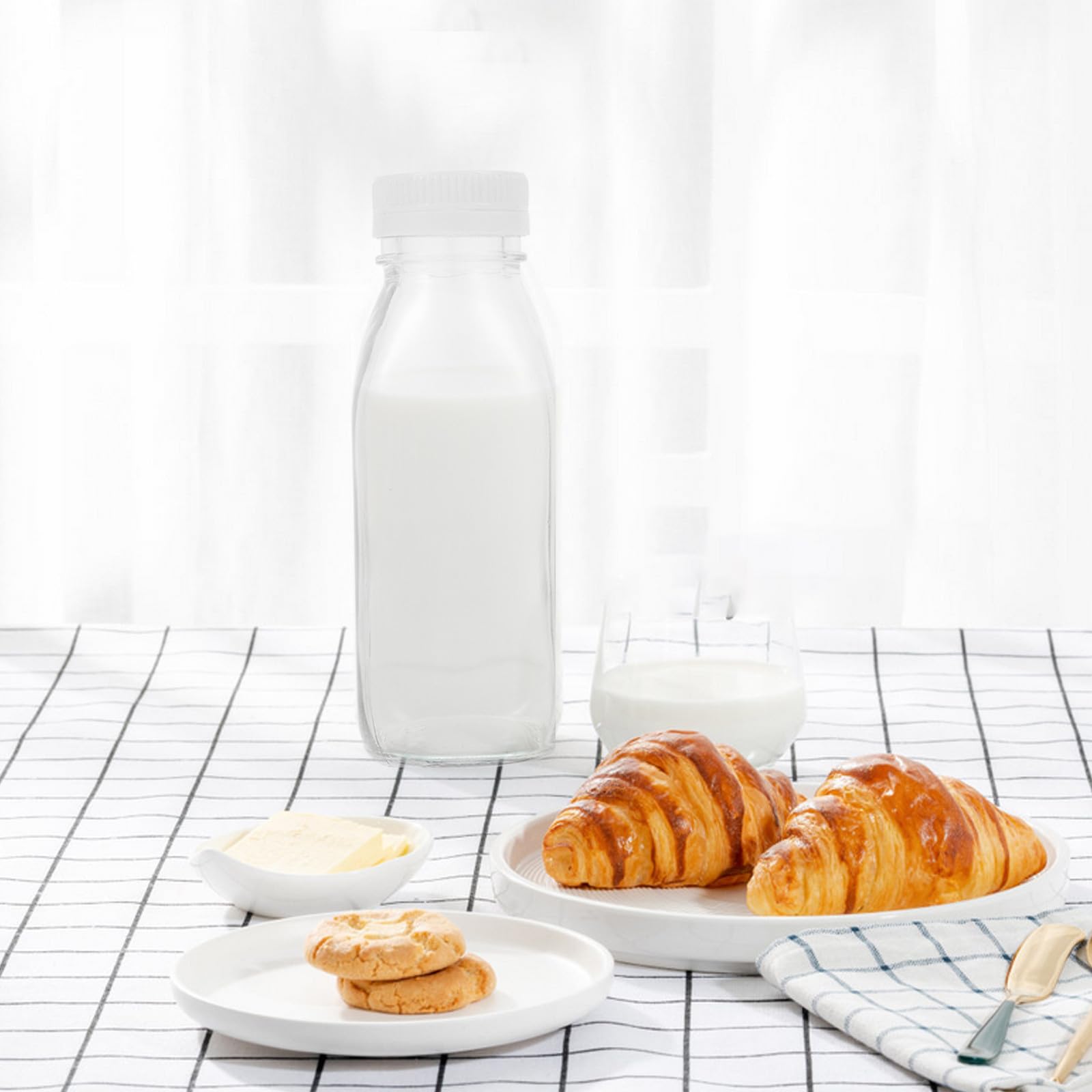 Alasum 6 Piezas Botella de Vidrio 300ml Reutilizable para Yogur y Bebidas,