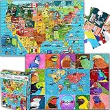 Think2Master USA Map & World Map of Birds Floor Jigsaw Puzzle. Double Sided 48 Jumbo Pieces (2 x 3 F