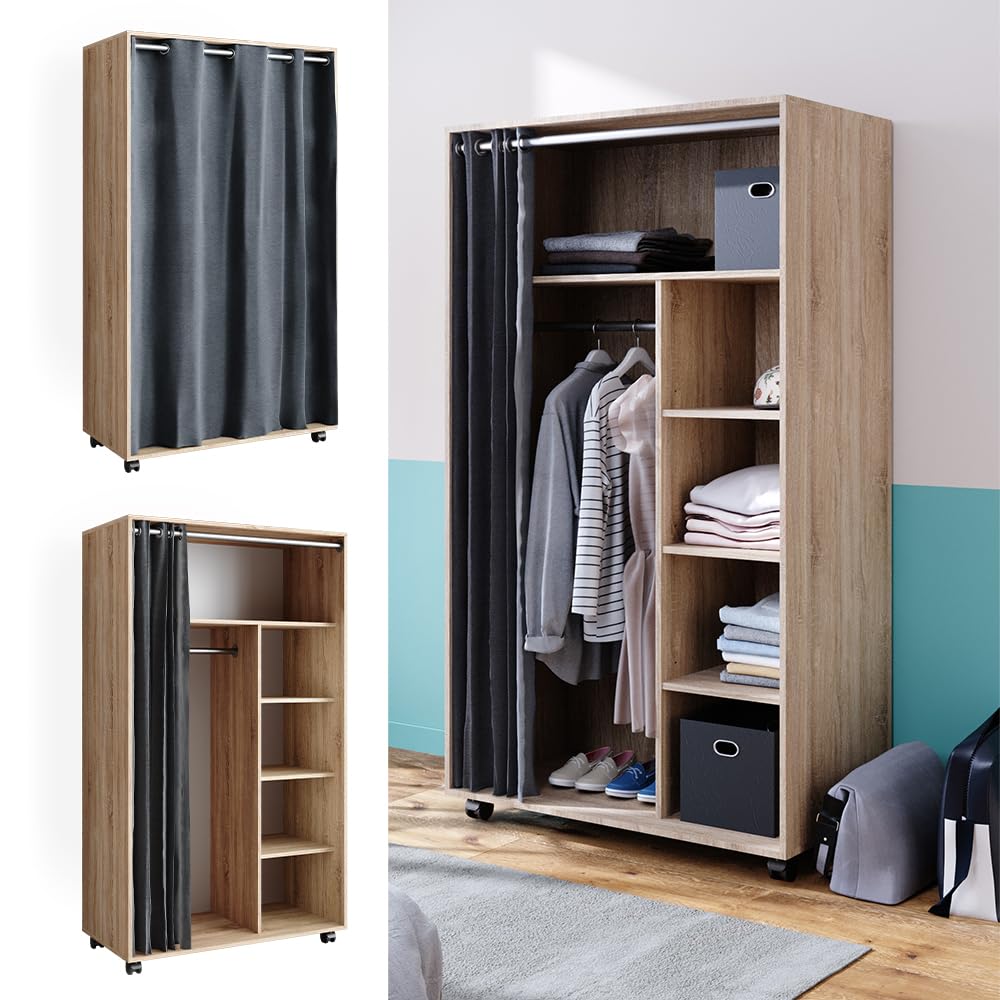 Vicco Armadio multifunzione multifunzione Doros, Sonoma, 100 x 168 cm aperto, con rotelle, con ruote per un posizionamento flessibile nell'ambiente