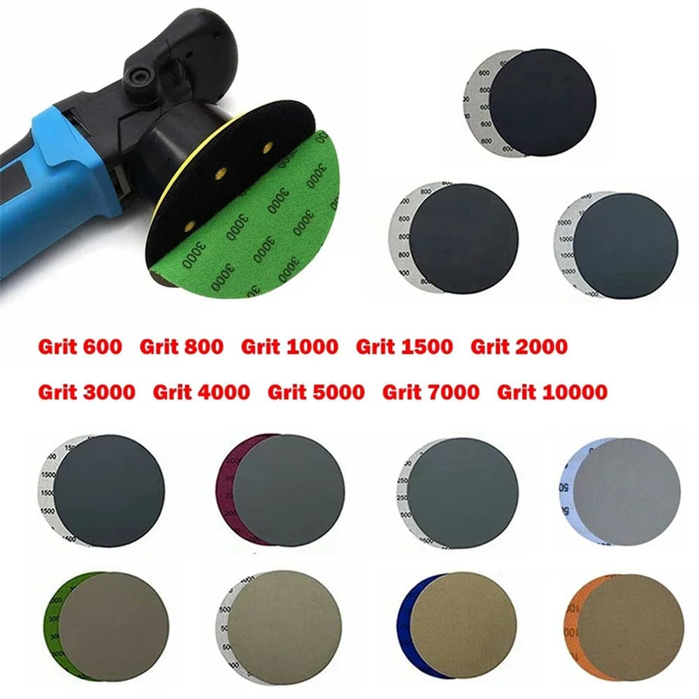 10 pezzi da 6 pollici 150 mm carta vetrata impermeabile con gancio e anello, grana 600-10.000, in carburo di silicio, per lucidatura, grana 2000, 10 dischi abrasivi.