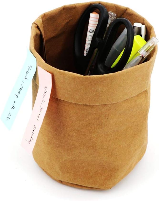 Pencil Pen Holder, Pencil Cup Stationary Organizer Storage Bin for Desk Table Office School Home Children Small ECO Washable Kraft Paper