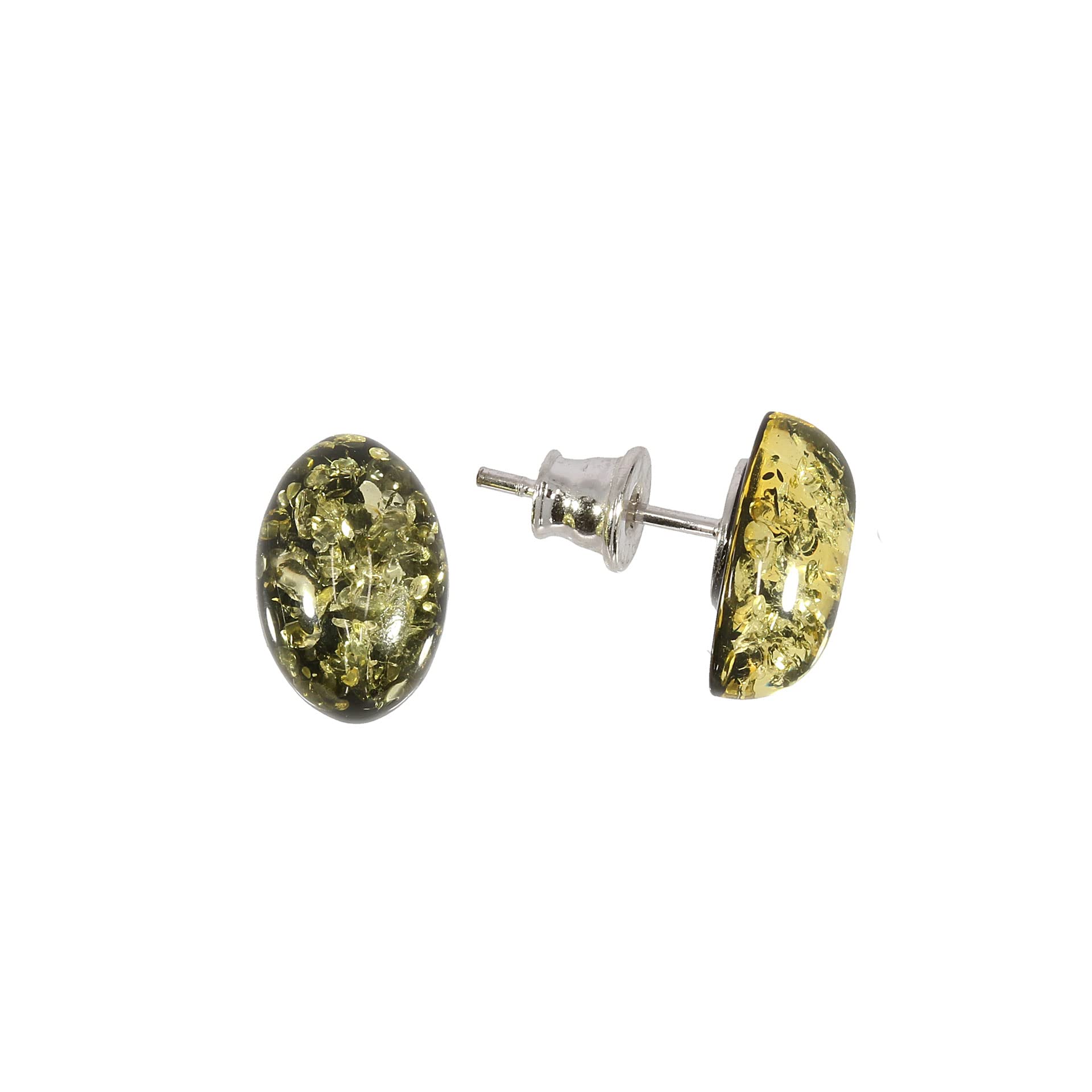 Artisana-SchmuckArtisana Schmuck Oval Green Amber Stud Earrings 925/000 Sterling Silver Rhodium Plated