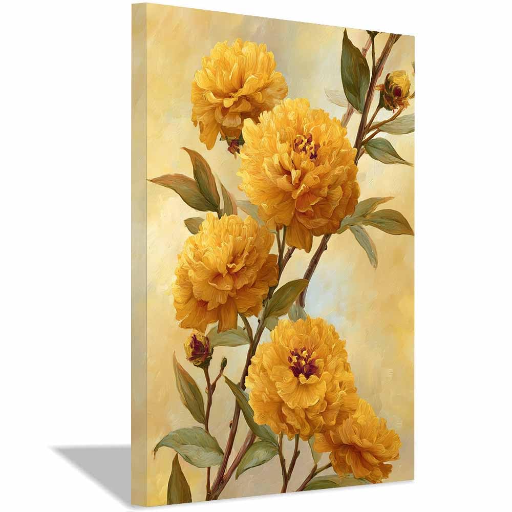 Xeniou Multicolor Flowers Wall Canvas Brights Yellow Peony Art Canvas Wall Art, For Living Room Bedroom Restaurant Home Office Wall Decoration(Multicolor)-60X90cm Framed