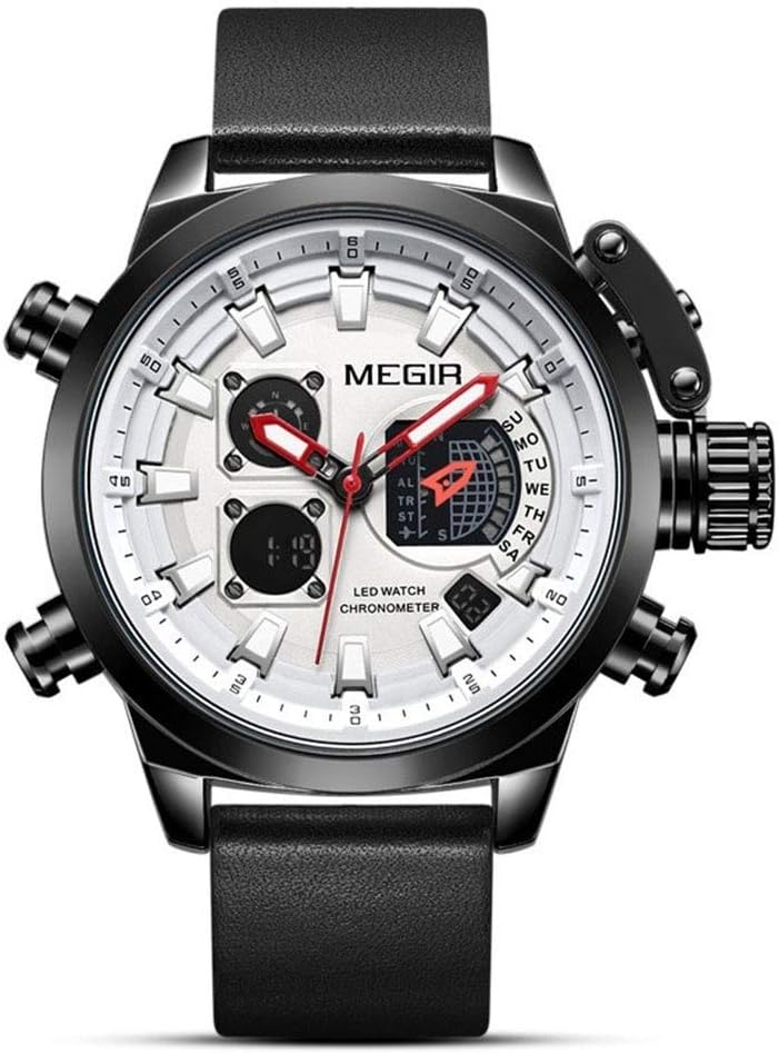 Zgywmz Brand MEGIR Multifunction Alarm Clock Lucent Watches Men's Doubles Movement Leather Quartz Watch