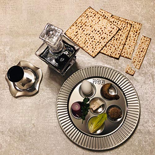 Passover Plastic Seder plate - 13\" Traditional Silver Disposable plates for Pesach Table (1)