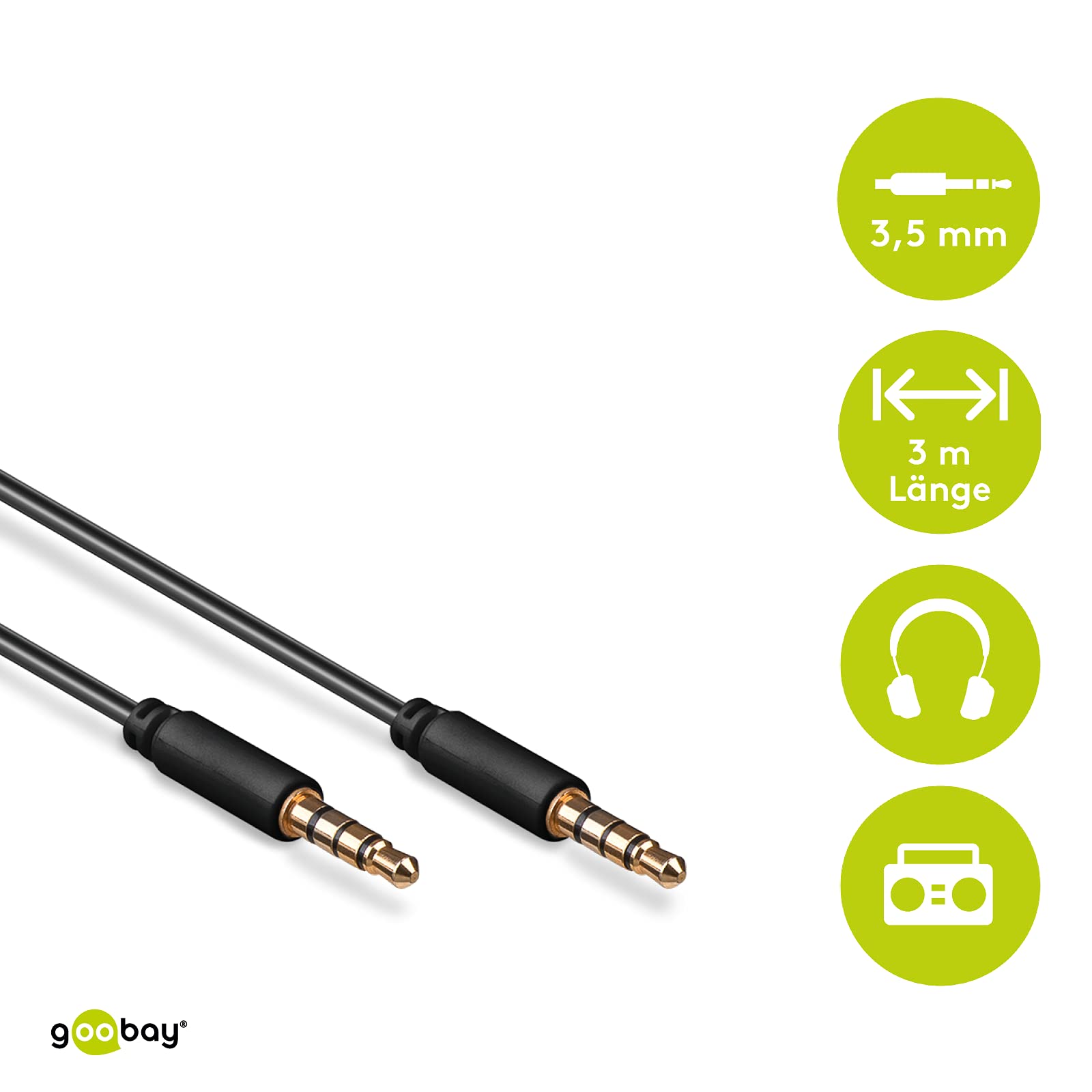 Goobay Avk 182-0300 Mini 63832 Kabel Jack, Czarny, 3 m