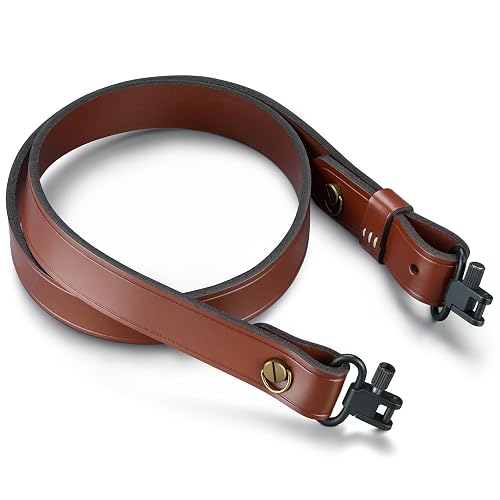 CVLIFE Gun Sling for Rifle Leather Two Point Sling Gun Sling with Removable Swivels, Adjustable Leather Rifle Sling for Outdoor Sports