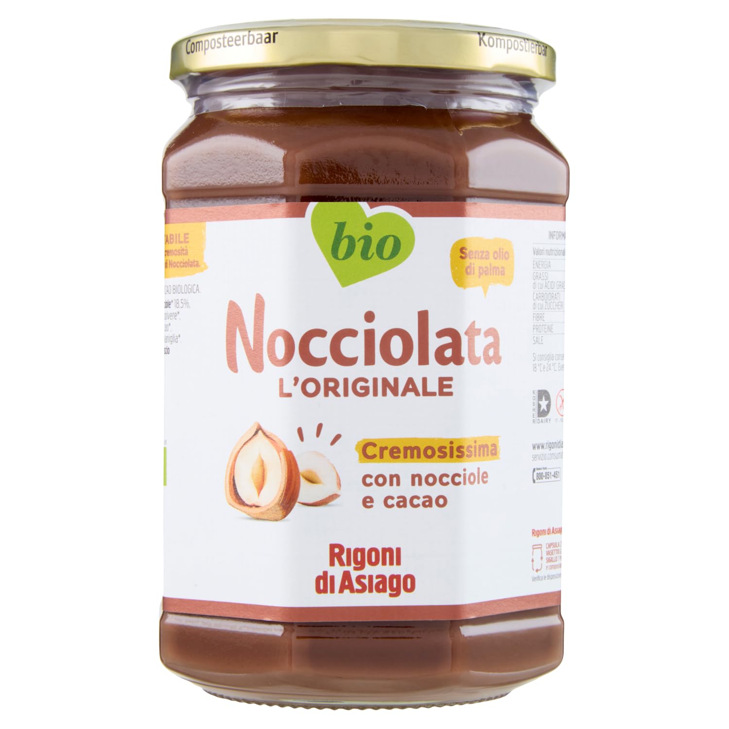 Rigoni di Asiago Nocciolata, Nuss Nougat Creme, Haselnusscreme ohne Palmöl | Nuss Nougat Creme ohne Palmöl | Brotaufstrich 12 x 650g + Beni Culinari Kostenloser Schlüsselanhänger