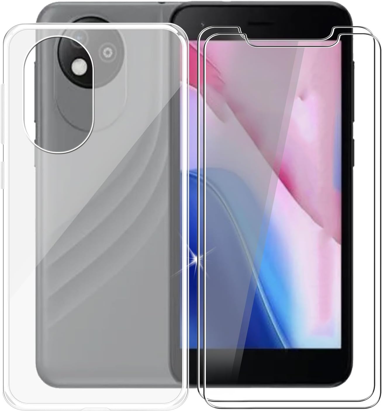 Phone Case for ZTE Blade A35 Core (5.00"), with 2 x Tempered Glass Screen Protector, Ultra-Thin Clear Soft TPU Bumper Anti-Scratch Shock-Proof Case for ZTE Blade A35 Core - Clear