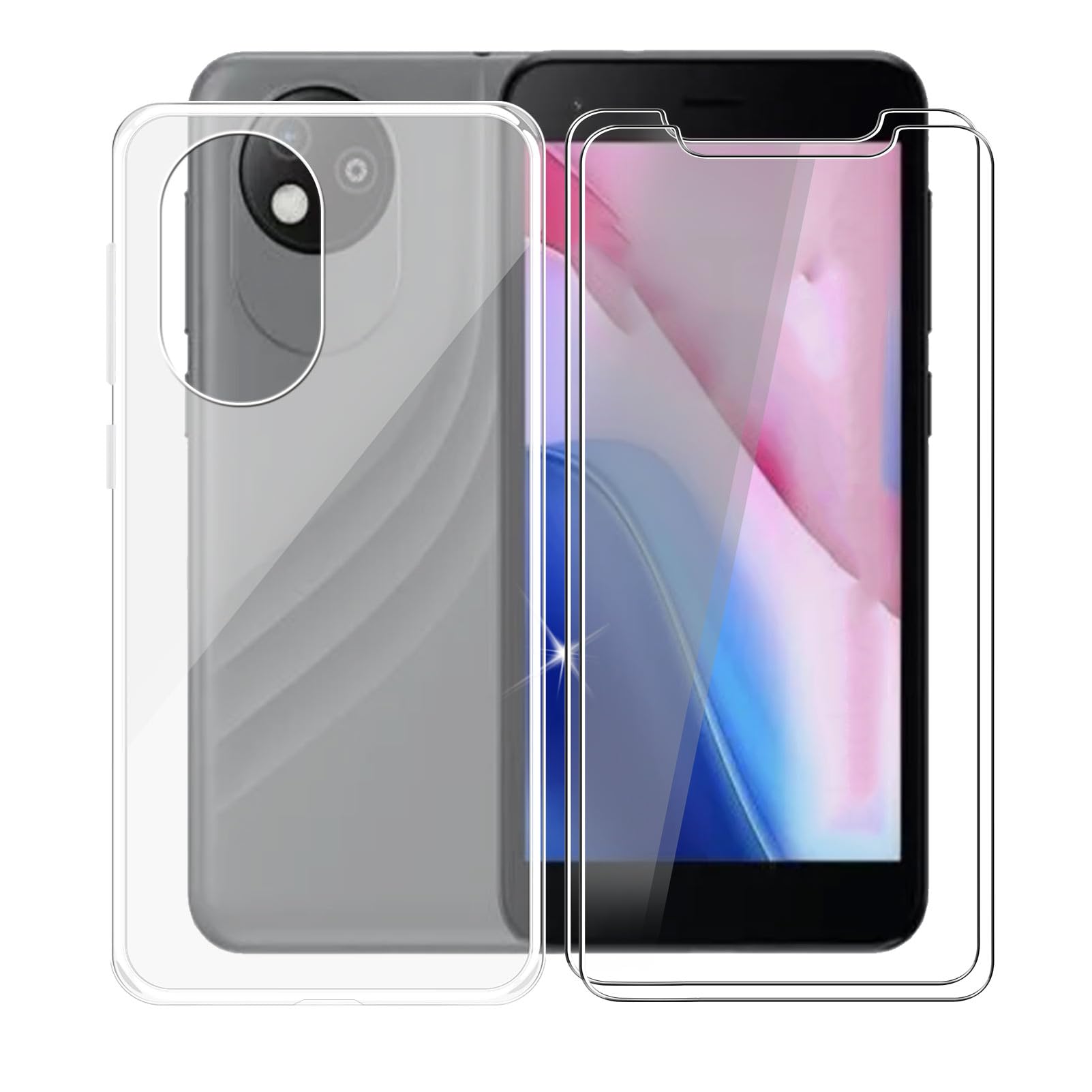 Phone Case for ZTE Blade A35 Core (5.00"), with 2 x Tempered Glass Screen Protector, Ultra-Thin Clear Soft TPU Bumper Anti-Scratch Shock-Proof Case for ZTE Blade A35 Core - Clear