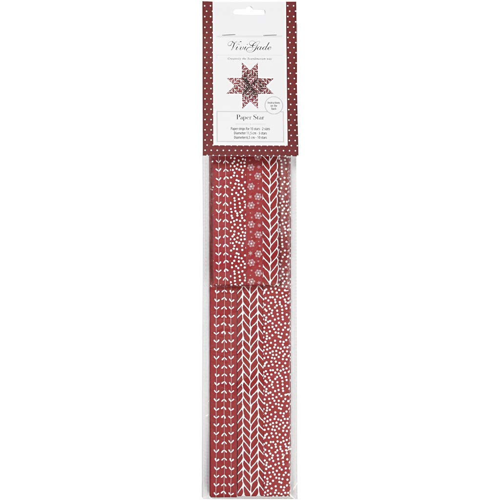Paper Star Strips, W: 15+25 mm, D: 6,5+11,5 cm, White, red, Classic, 60pcs