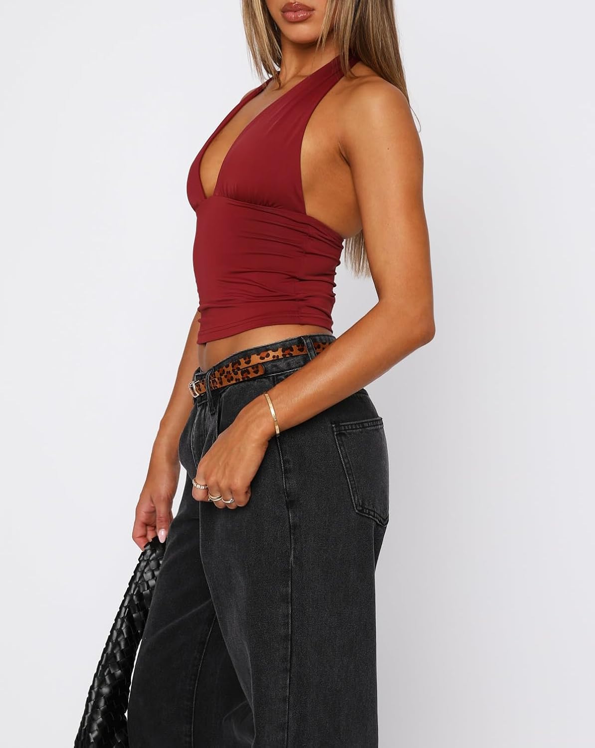 ForeFair Women Sexy Halter Deep V Neck Backless Crop Tank Top Open Back Sleeveless Slim Fit Y2k Summer Tops - Image 2