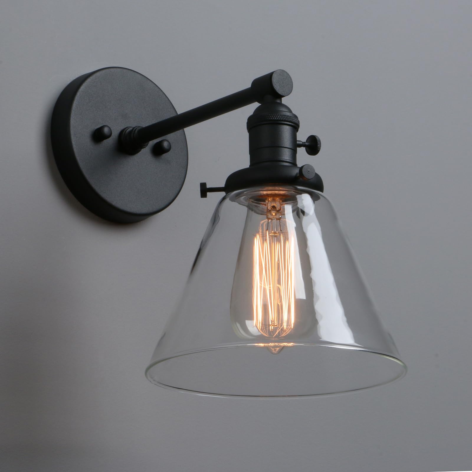 Phansthy Edison Industrial Wall Sconce 7.3 inch Vintage Brass Glass Wall Light Fixture Decorative Lighting for Kitchen, Living Room, Hallways(Black)