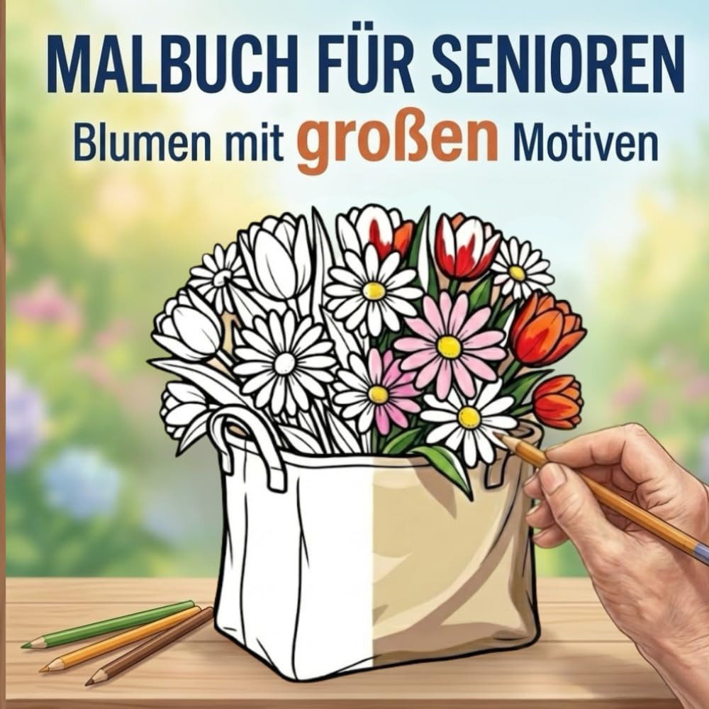 Malbuch für Senioren mit großen Blumenmotiven: Malbuch für Erwachsene – beruhigendes Ausmalen für Senioren und Menschen mit Demenz