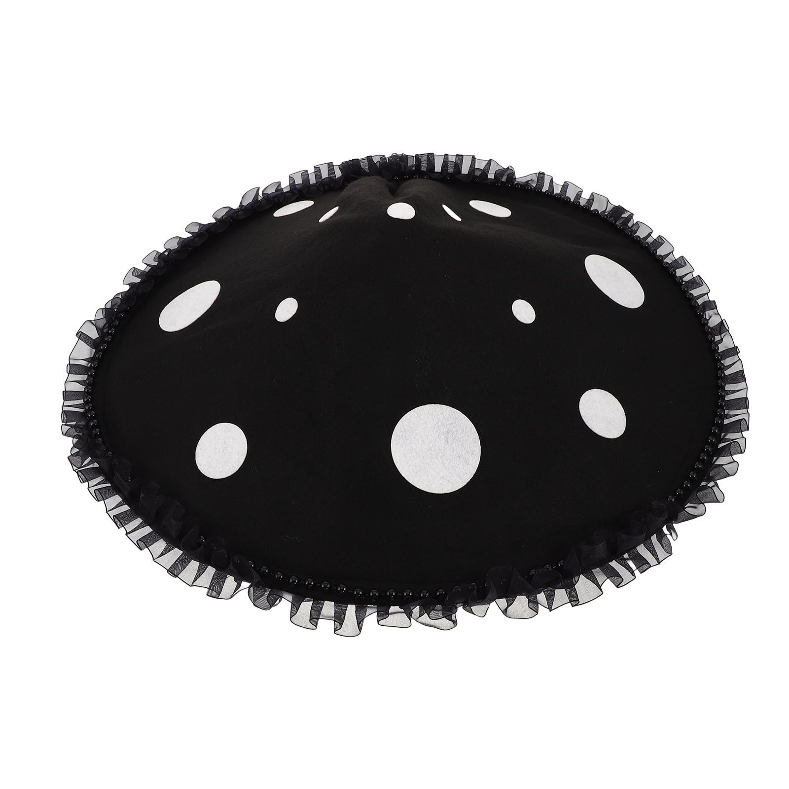 Gadpiparty Victorian Fashion Hat Mushroom Hat for Women Black Fabric Plastic with Pearl Chain Detail and Oversized Brim for Carnival Cosplay Outfit