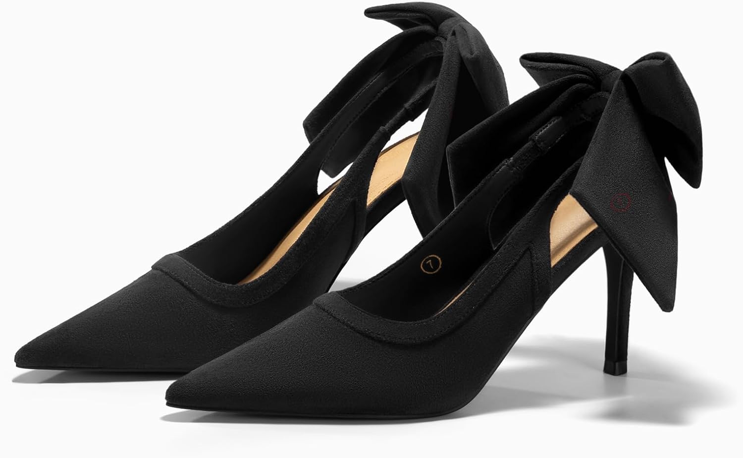 Coutgo Womens Slingback High Heels Bow Closed Pointed Toe Lace Patchwork Party Dress Shoes - Image 6