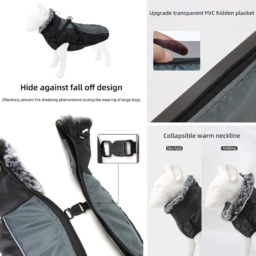Reflektierender Schneeanzug Für Hundejacke, wasserdichte, Reflektierende Rollkragenjacke Für Hunde, Mittelgroß, Mit Verstellbarem Reißverschluss, Geschirr Und D-Ring Für Hunde,Weiß,6XL