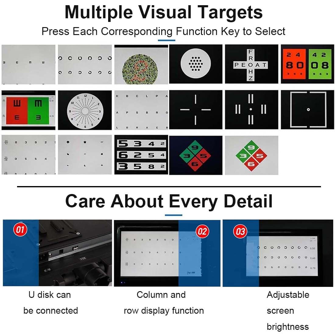 Tableau D'acuité Visuelle Numérique,Tableau Oculaire électronique LCD Haute Résolution pour Optométrie,Appareil Mesure Vision avec Distance Mesure Réglable (1 à 6 M),pour Examen La Vue,18.5in