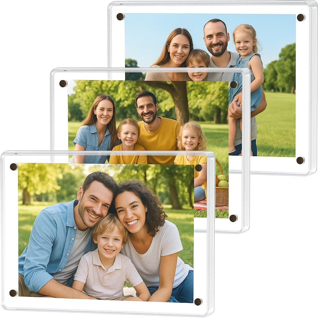 6 PCS Magnetic Picture Frame for Fridge, 3.15x4.72 Inch Photo Frame for Refrigerator, Double Sided Clear Photo Frame, Acrylic Picture Magnet Frame for Home