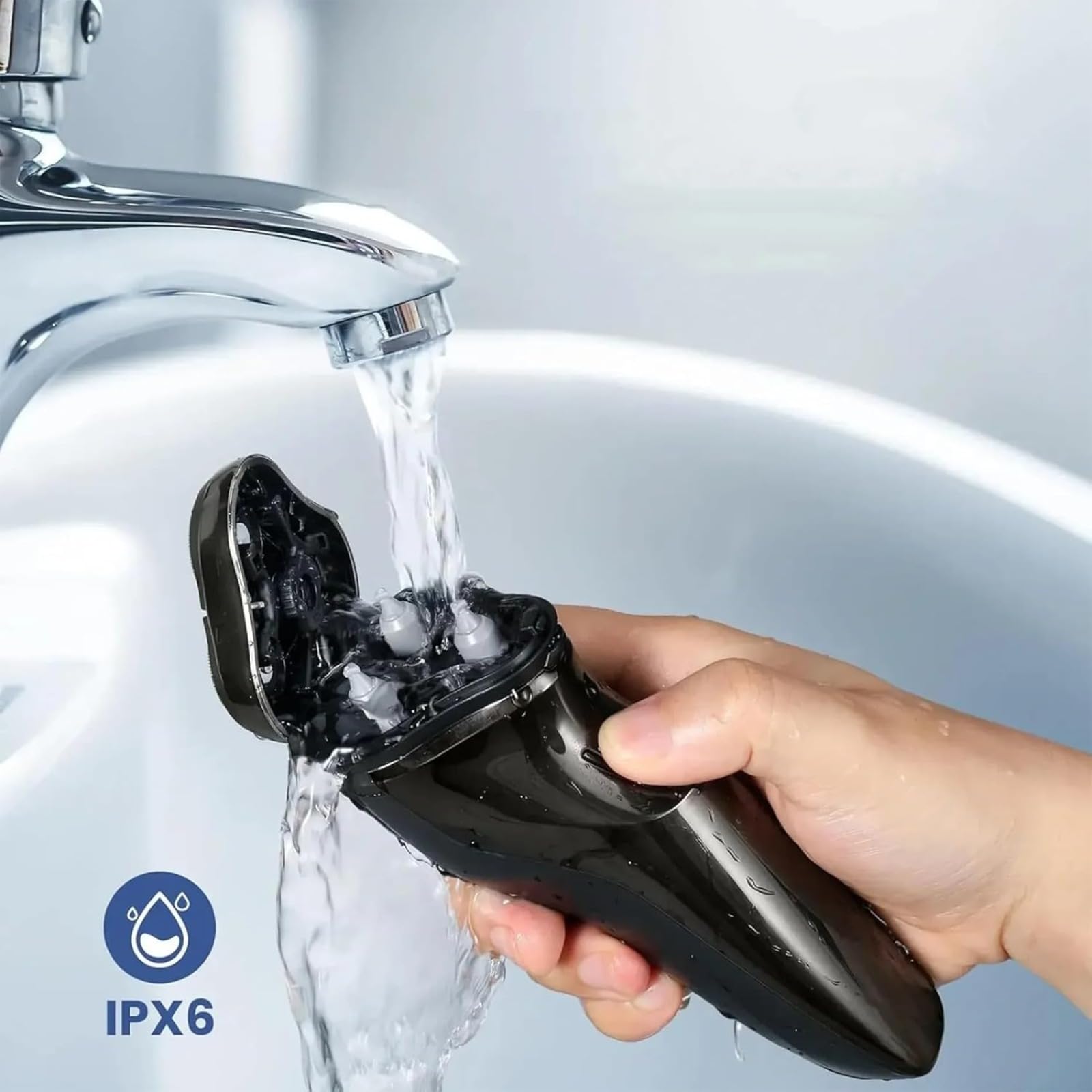 Rasoio elettrico, rasoio elettrico da uomo, rasoio a 3 teste, rasoio rotativo, viso da barba, bagnato e asciutto, impermeabile IPX6, ricaricabile, display a LED, senza fili, lavabile, per uomini