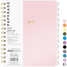 PAPERAGE 2027 Weekly & Monthly Planner, 12 Months January 2027 - December 2027, 7 in x 8.1 in, Spiral Bound 2027 Planner with Weekly, Monthly & Yearly Views, Note Pages Blush Pink