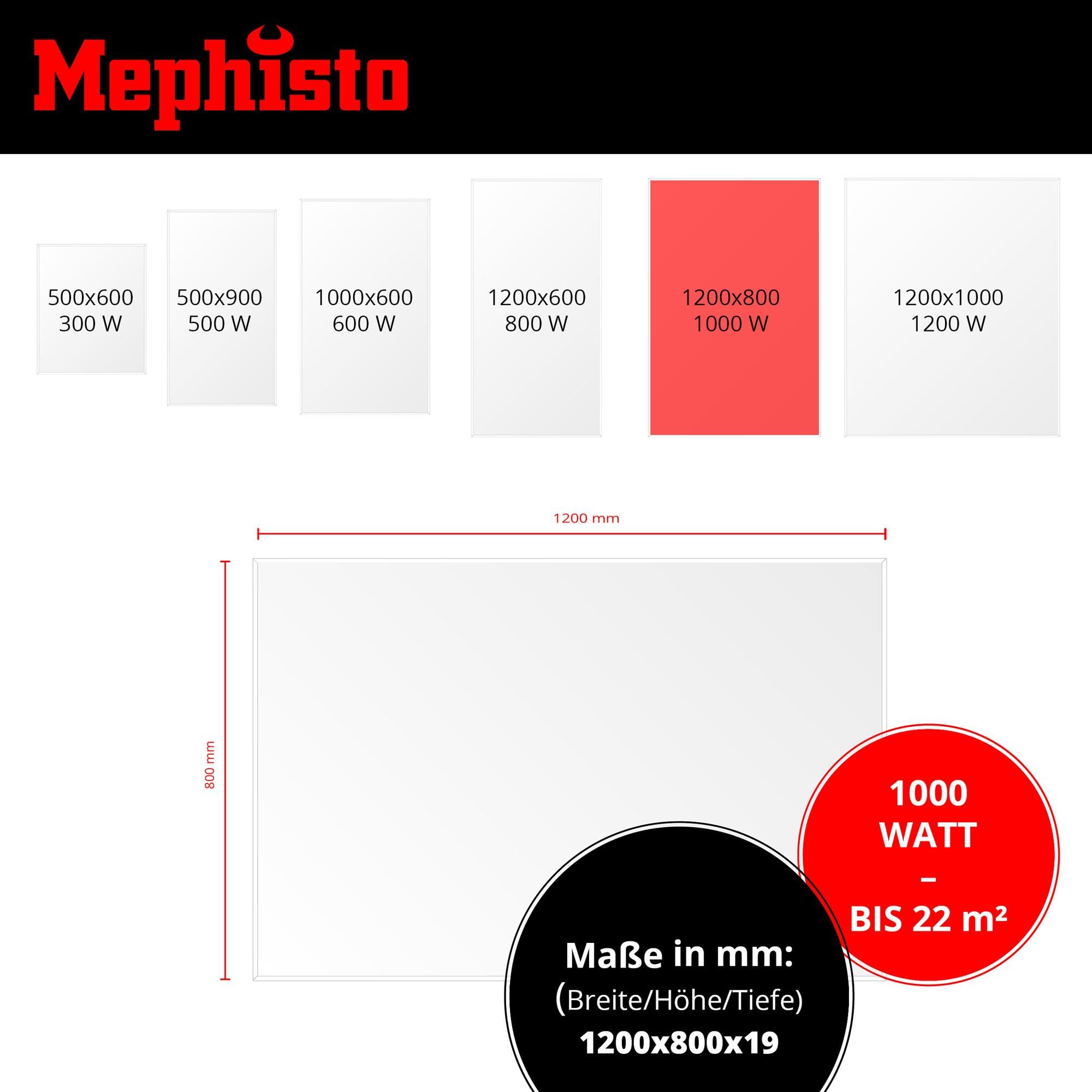 Mephisto Calefacción Infrarroja Wand-Decken-Standheizung Ahorro de Energía Eléctrica Incl. Mando a Distancia Y Termostato Wifi App 300-1200W, Rendimiento En Vatios: 1000W, Accesorio: Deckenmontage-Set