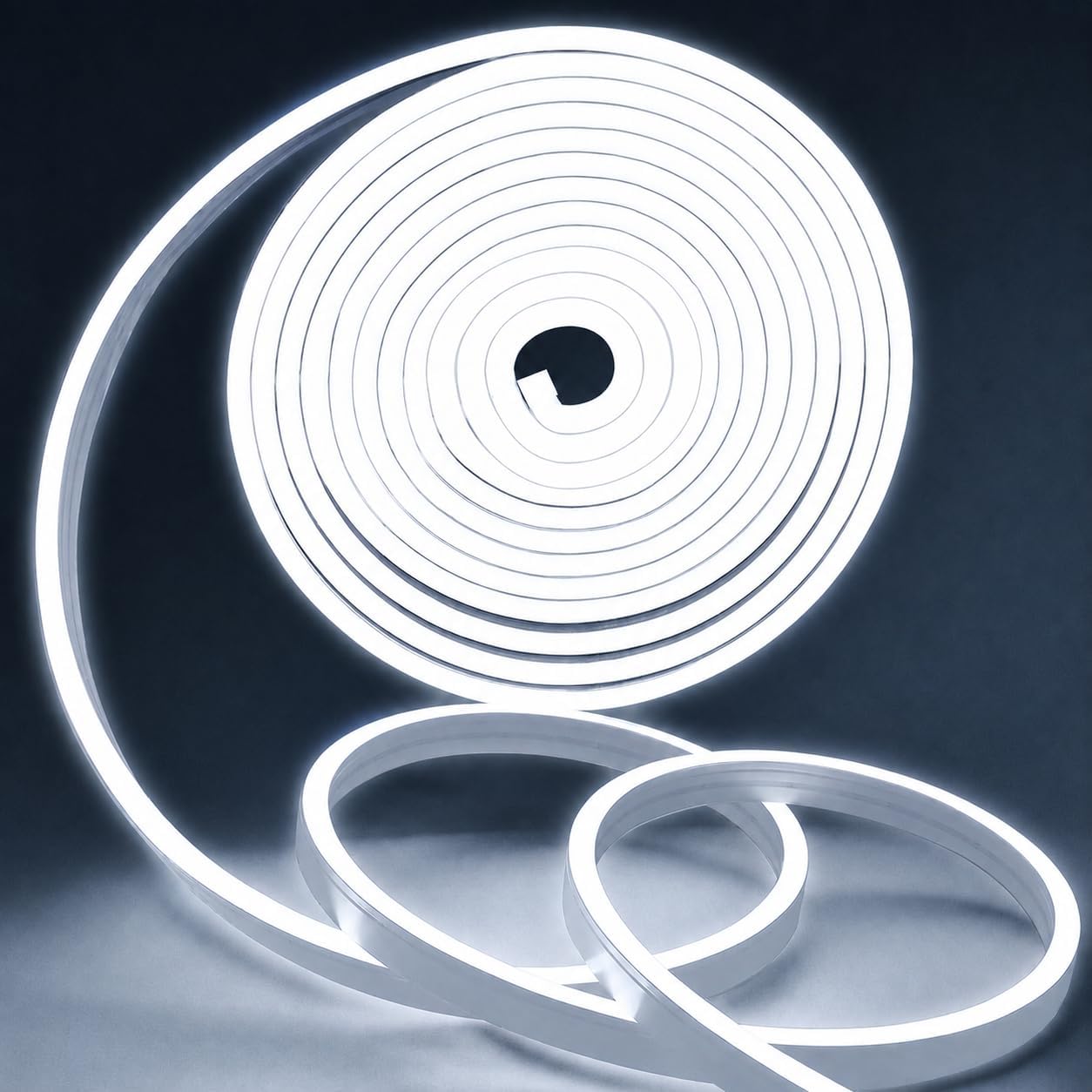Dimmable Cool White LED Neon Rope Light 16.4FT Adapter Not Included | Flexible Cuttable IP65 Waterproof LED Rope Light for Bedroom, Kitchen, Patio, Indoor Outdoor Decor, DIY Design